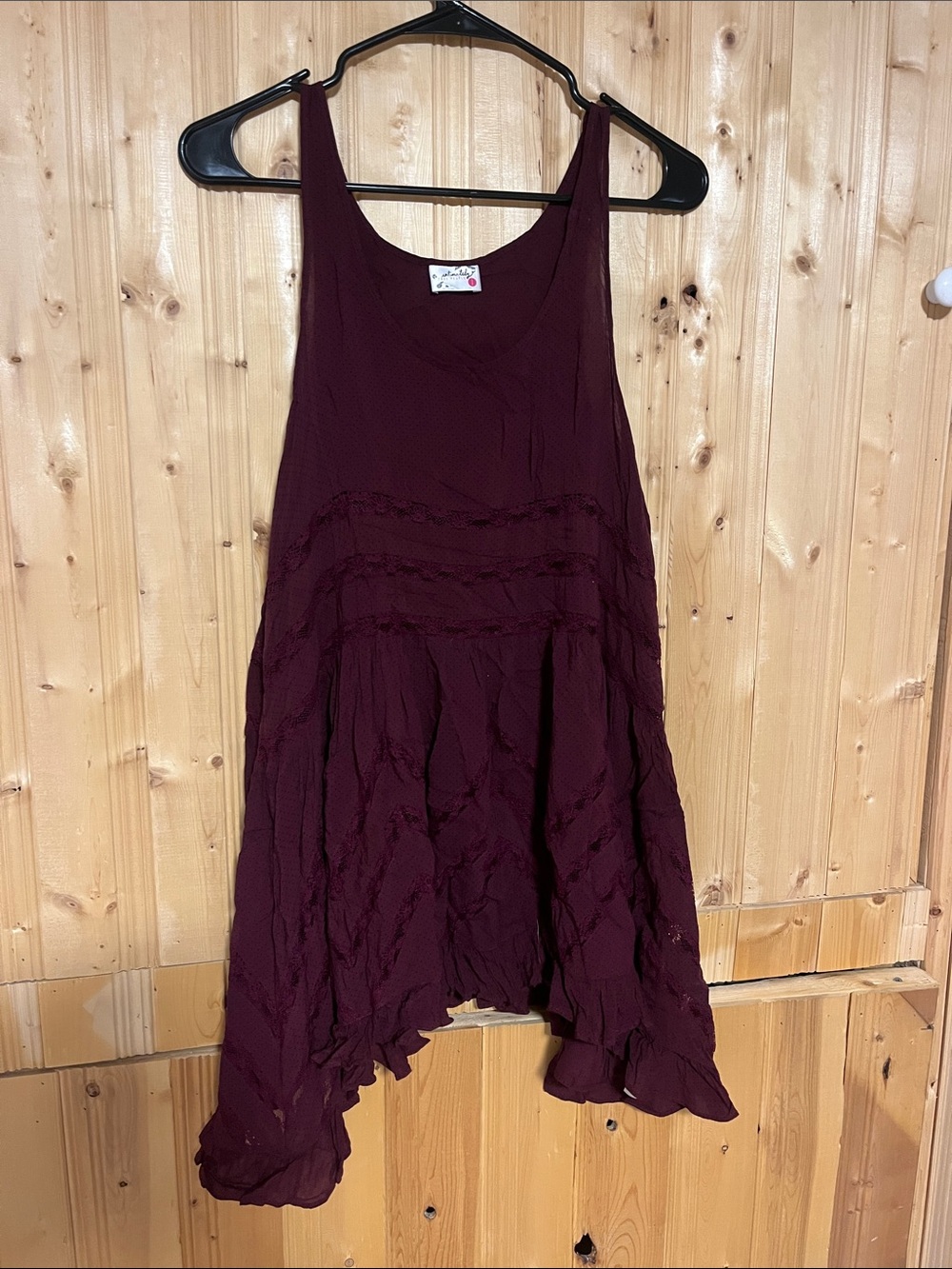Free People Sleeveless Asymmetrical Crinkle Dress in Wine